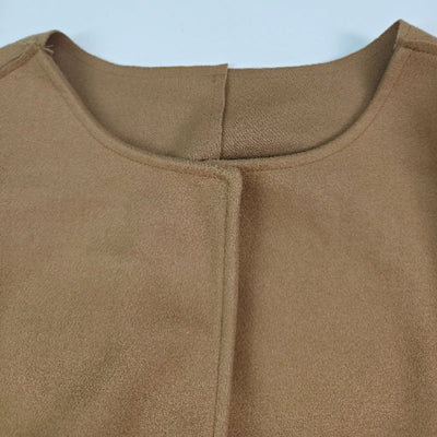 Long Sleeves Loose Solid Color Collarless Woolen Coat