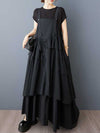 A-Line Loose Asymmetric Buttoned Pleated Spaghetti-Neck Maxi Dresses Suspender Dress