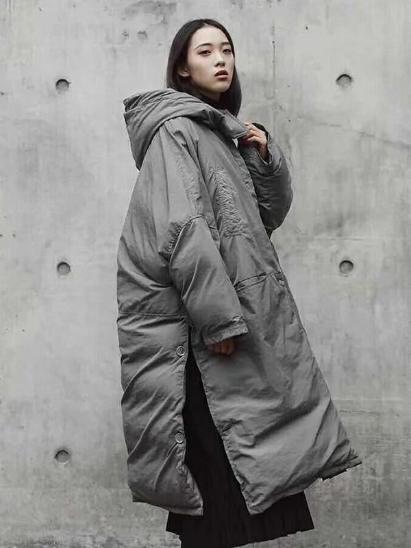 Super Loose Quilted Split-side With-hat Outwear Outerwear Long Coat