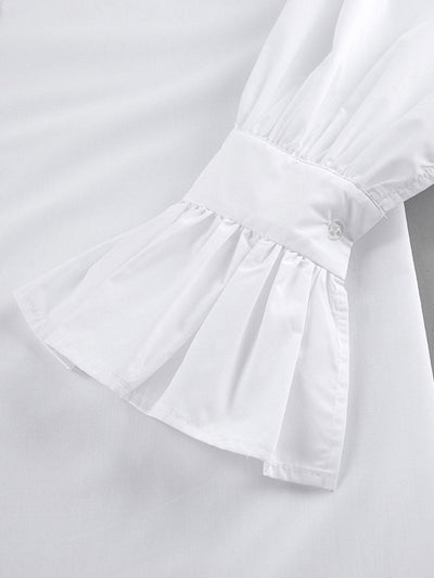 Flared Sleeves Long Sleeves Buttoned Pleated Solid Color Split-Joint Lapel Blouses&Shirts Tops