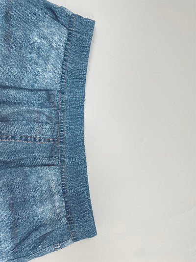 Loose Wide Leg Flower Print Jean Pants Bottoms Trousers