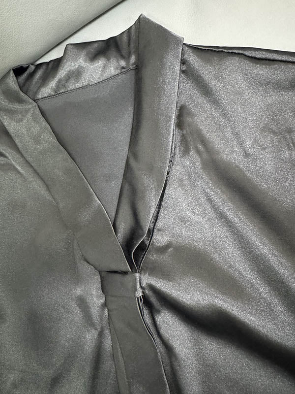 Long Sleeves Loose Solid Color Split-Joint Streamer Scarf Collar Blouses&Shirts Tops