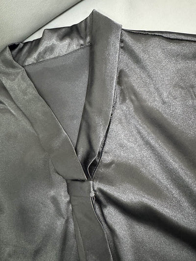 Long Sleeves Loose Solid Color Split-Joint Streamer Scarf Collar Blouses&Shirts Tops