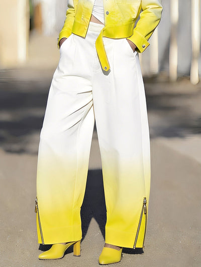 Wide Leg Gradient Pockets Zipper Pants Trousers