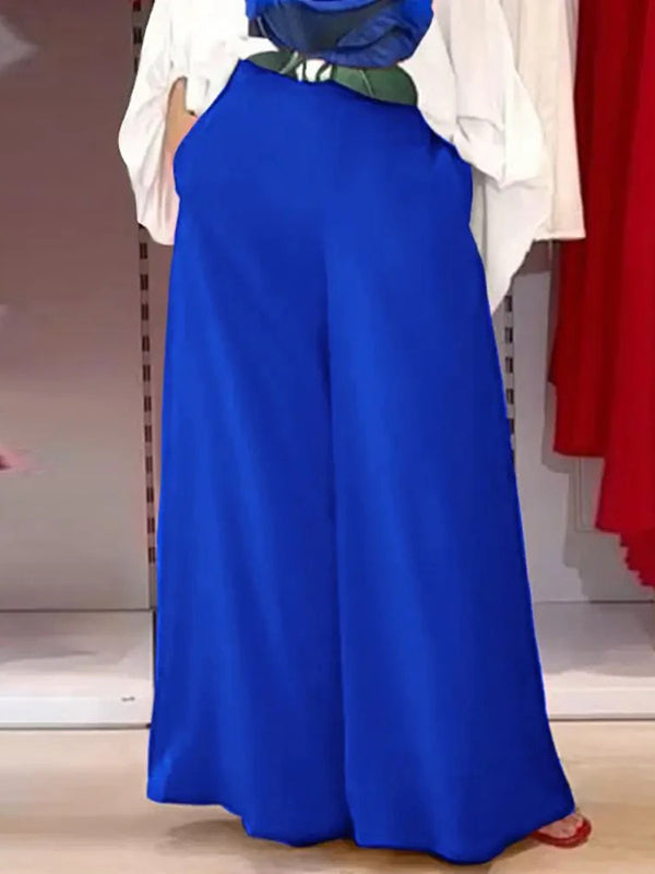 High Waisted Loose Pockets Solid Color Pants Trousers