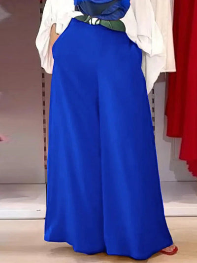 High Waisted Loose Pockets Solid Color Pants Trousers