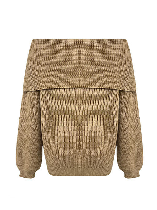 Long Sleeves Loose Solid Color Split-Joint Round-Neck Sweater Tops