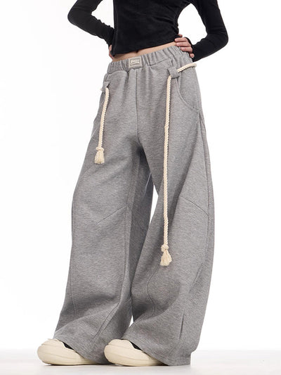 High Waisted Loose Drawstring Elasticity Pockets Solid Color Pants Trousers