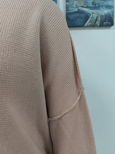 Casual Long Sleeves Loose Split-Side Solid Color Round-Neck Sweater Tops