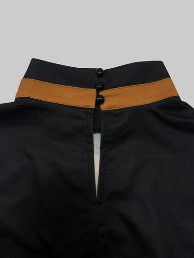 Flared Sleeves Long Sleeves Flower Print Split-Joint Mock Neck T-Shirts Tops