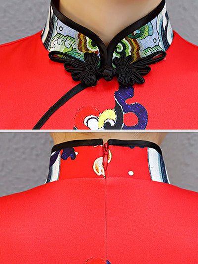 Red Split-Joint Seven-Quarter Sleeves Ao Dai Long Cheongsams