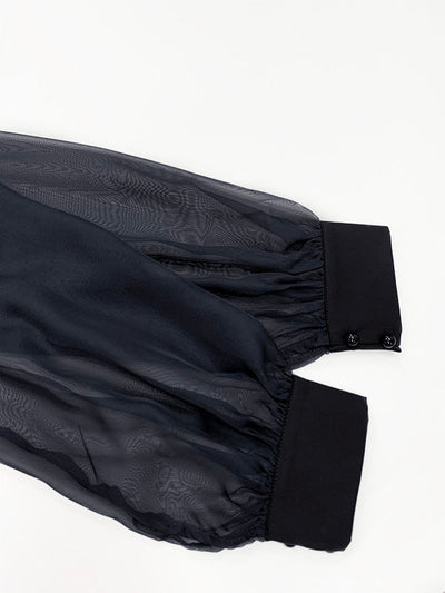 False Two Loose Gauze Pleated See-Through Round-Neck Maxi Dresses