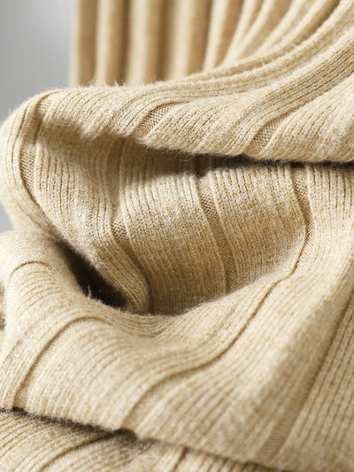 Stylish Long Sleeves High Waisted Pleated Solid Color Half Turtleneck Sweater Dresses