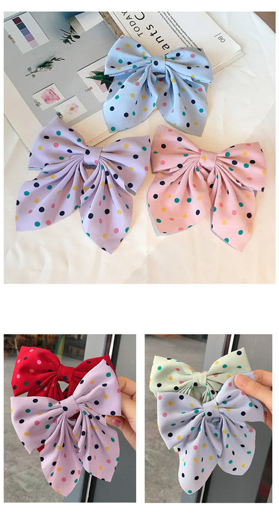 korean fabric retro bow hairpin sweet color wave dot clip hairpin