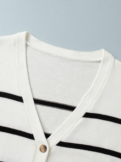 Long Sleeves Loose Split-Joint Striped V-Neck Cardigan Tops