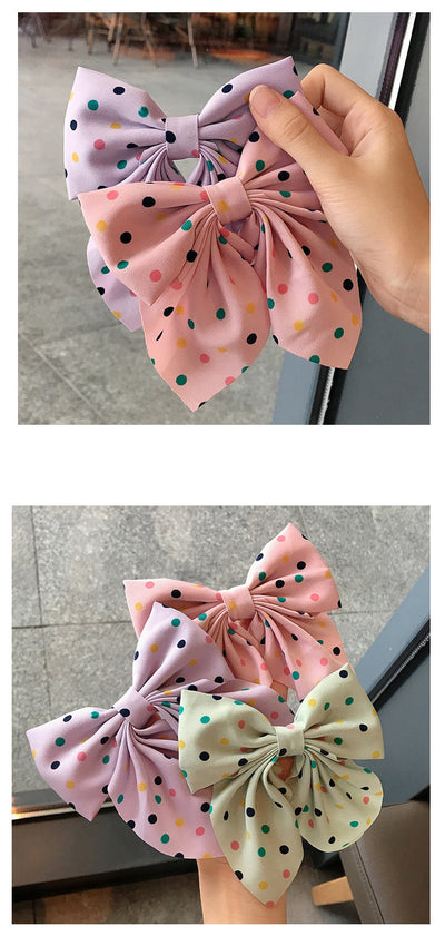 korean fabric retro bow hairpin sweet color wave dot clip hairpin