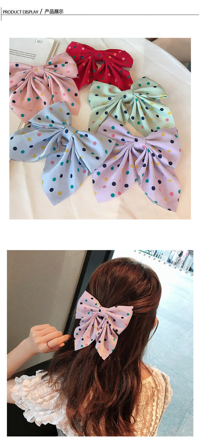 korean fabric retro bow hairpin sweet color wave dot clip hairpin