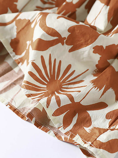 Plus Size Cotton O-neck Floral Dress