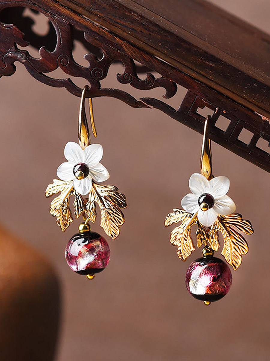 Women Shell Retro Pearl Flower  Earrings