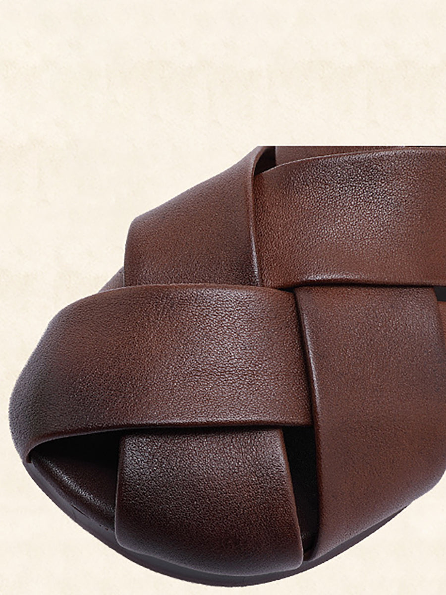 Spring Summer Solid Color Leather Round Toe Flat Shoes