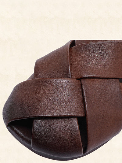 Spring Summer Solid Color Leather Round Toe Flat Shoes