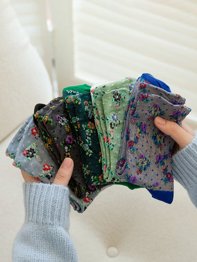 5 Pairs Spring Autumn National Vintage Artsy Jacquard Socks