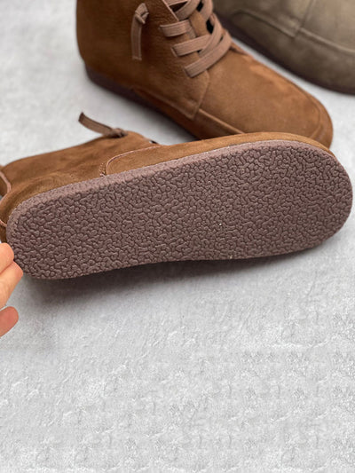 Women Vintage Drawstring Soft Leather Solid Ankle Boots