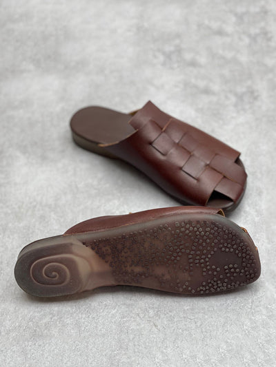 Women Summer Casual Soft Leather Solid Knitted Slippers