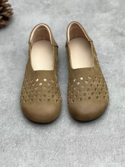 Women Summer Geniune Leather Hollow Out Flat Shoes