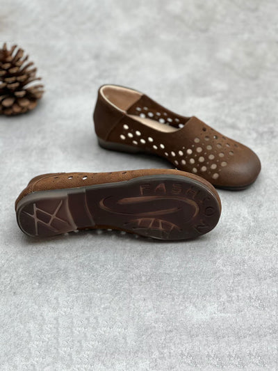 Women Summer Geniune Leather Hollow Out Flat Shoes