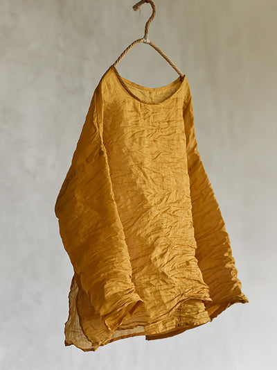 Plus Size Women Summer Solid Vintage O-Neck Split Hem Ramie Shirt