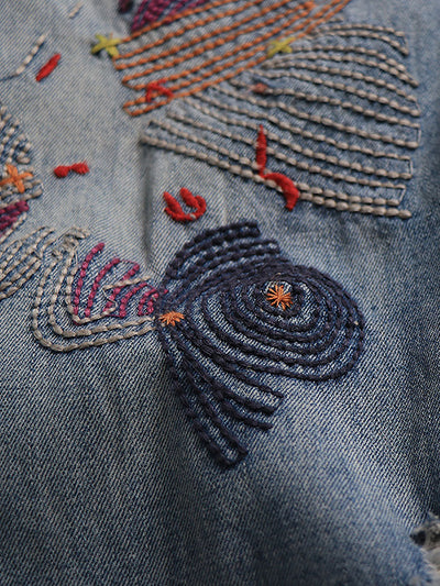 Women Summer Vintage Stitching Pocket Denim Harem Pants