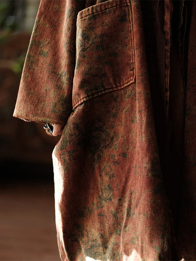 Women Winter Vintage Flower Drawstring Padded Coat