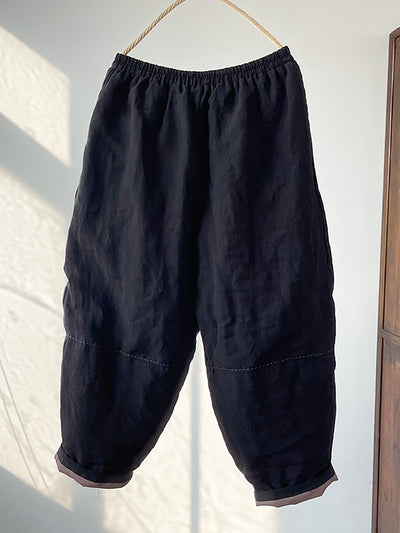 Plus Size Women Winter Retro Solid Linen Harem Pants