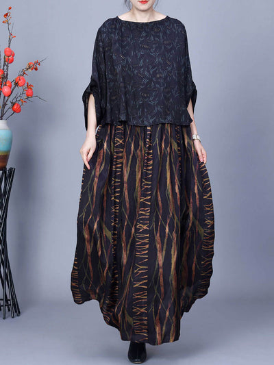 Plus Size Women Spring Vintage Spliced Loose O-Neck Dress