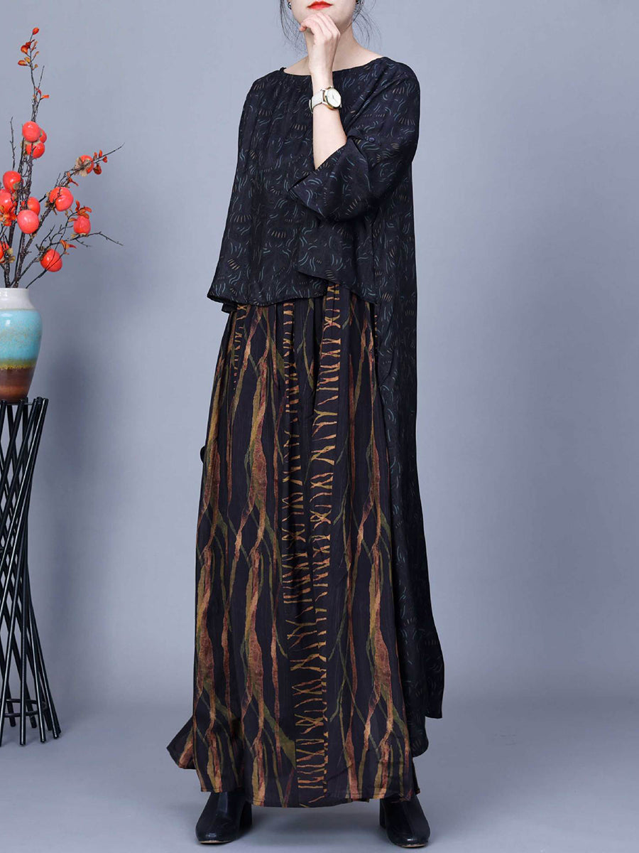 Plus Size Women Spring Vintage Spliced Loose O-Neck Dress