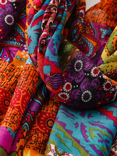 Women Summer Vintage Spliced Tassel Shawl Scarf