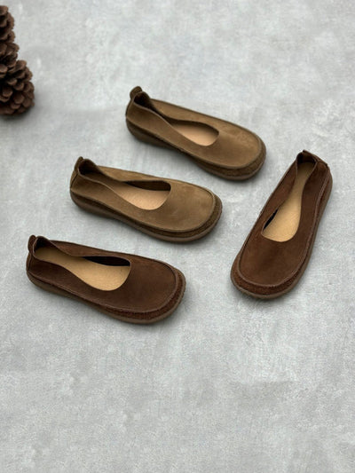 Women Summer Vintage Genuine Leather Low Heel Shoes