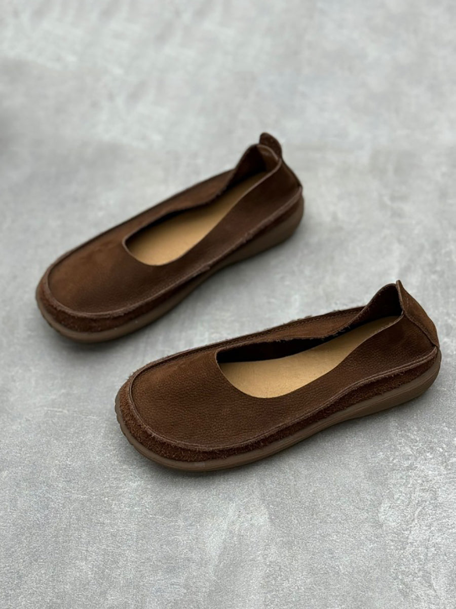 Women Summer Vintage Genuine Leather Low Heel Shoes