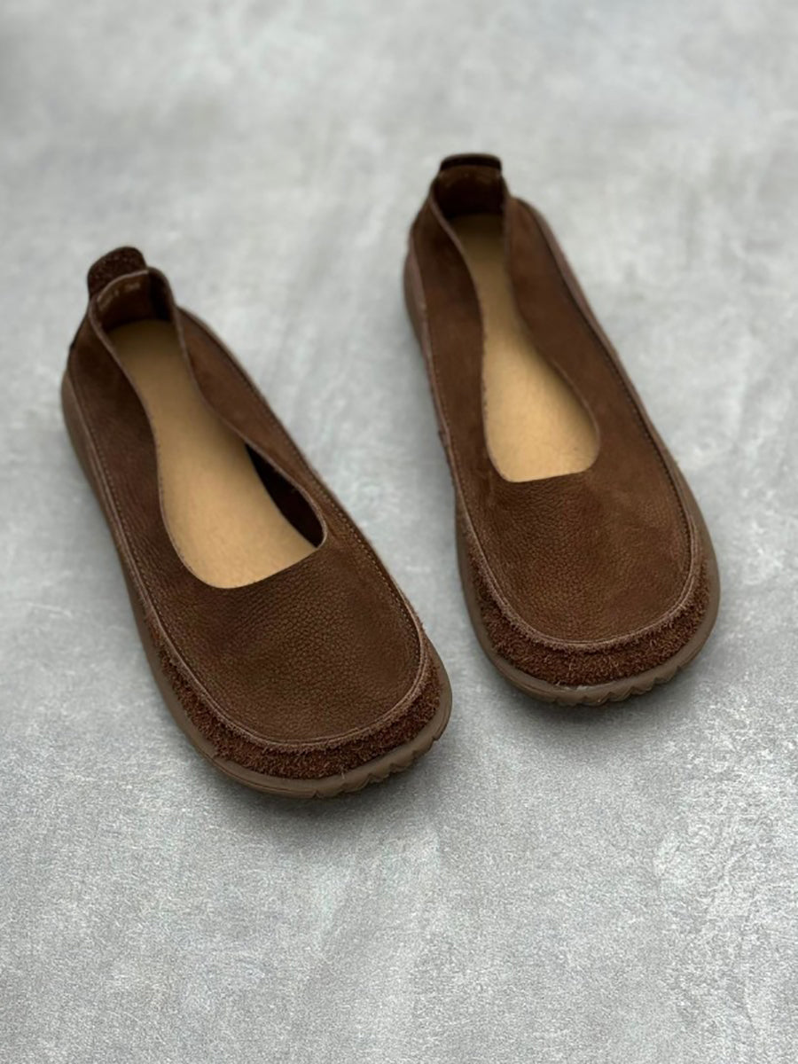 Women Summer Vintage Genuine Leather Low Heel Shoes