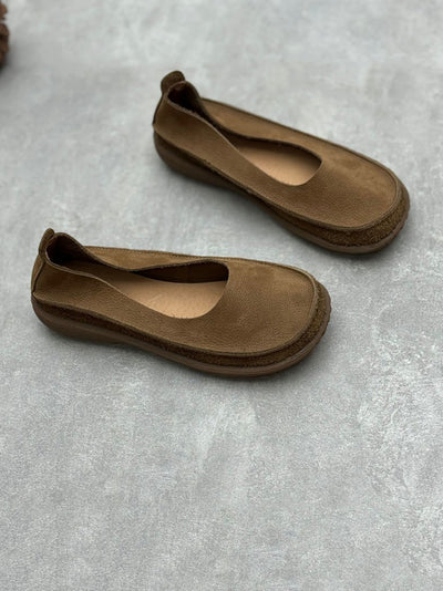 Women Summer Vintage Genuine Leather Low Heel Shoes