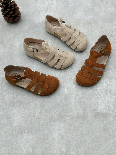 Women Summer Casual Leather Spliced Flat Sandals