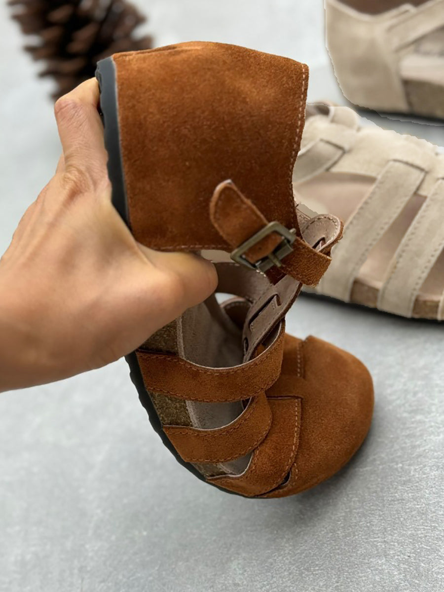 Women Summer Casual Leather Spliced Flat Sandals