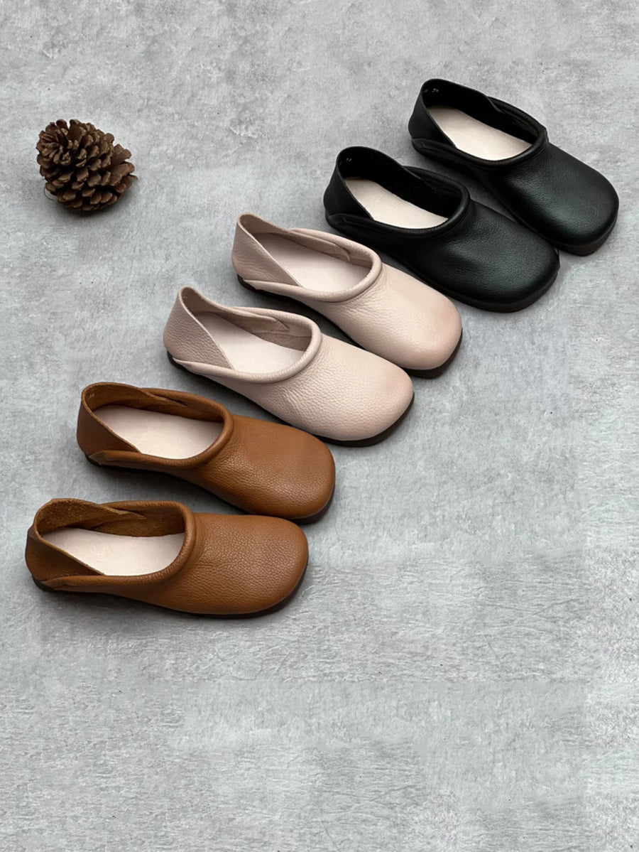 Women Casual Summer Solid Soft Leather Flat Shoes