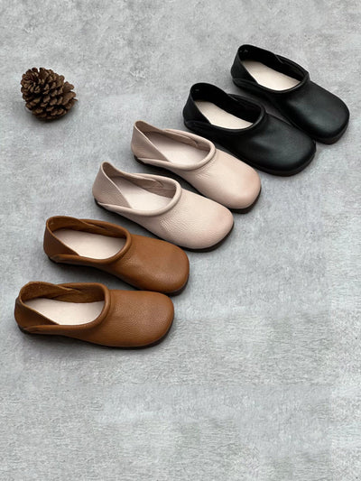Women Casual Summer Solid Soft Leather Flat Shoes
