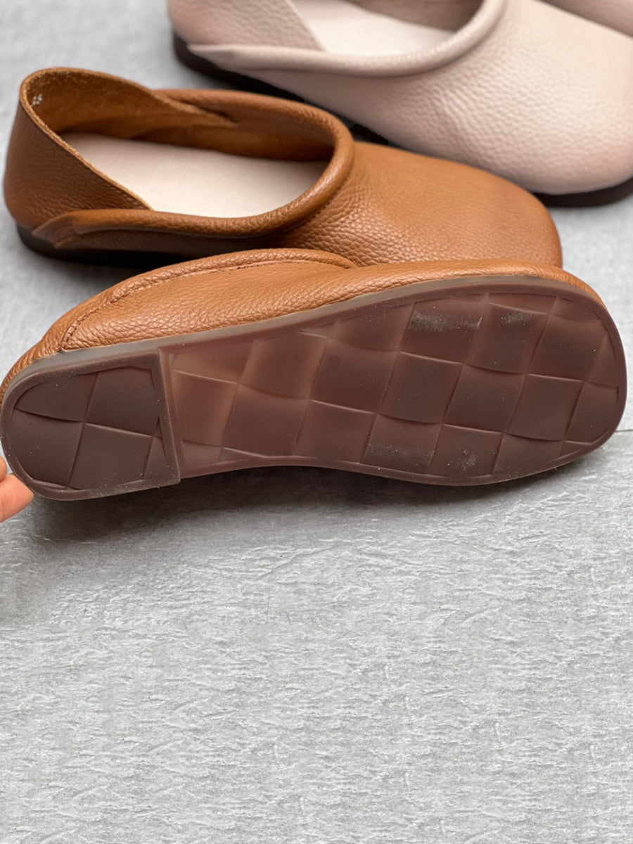 Women Casual Summer Solid Soft Leather Flat Shoes