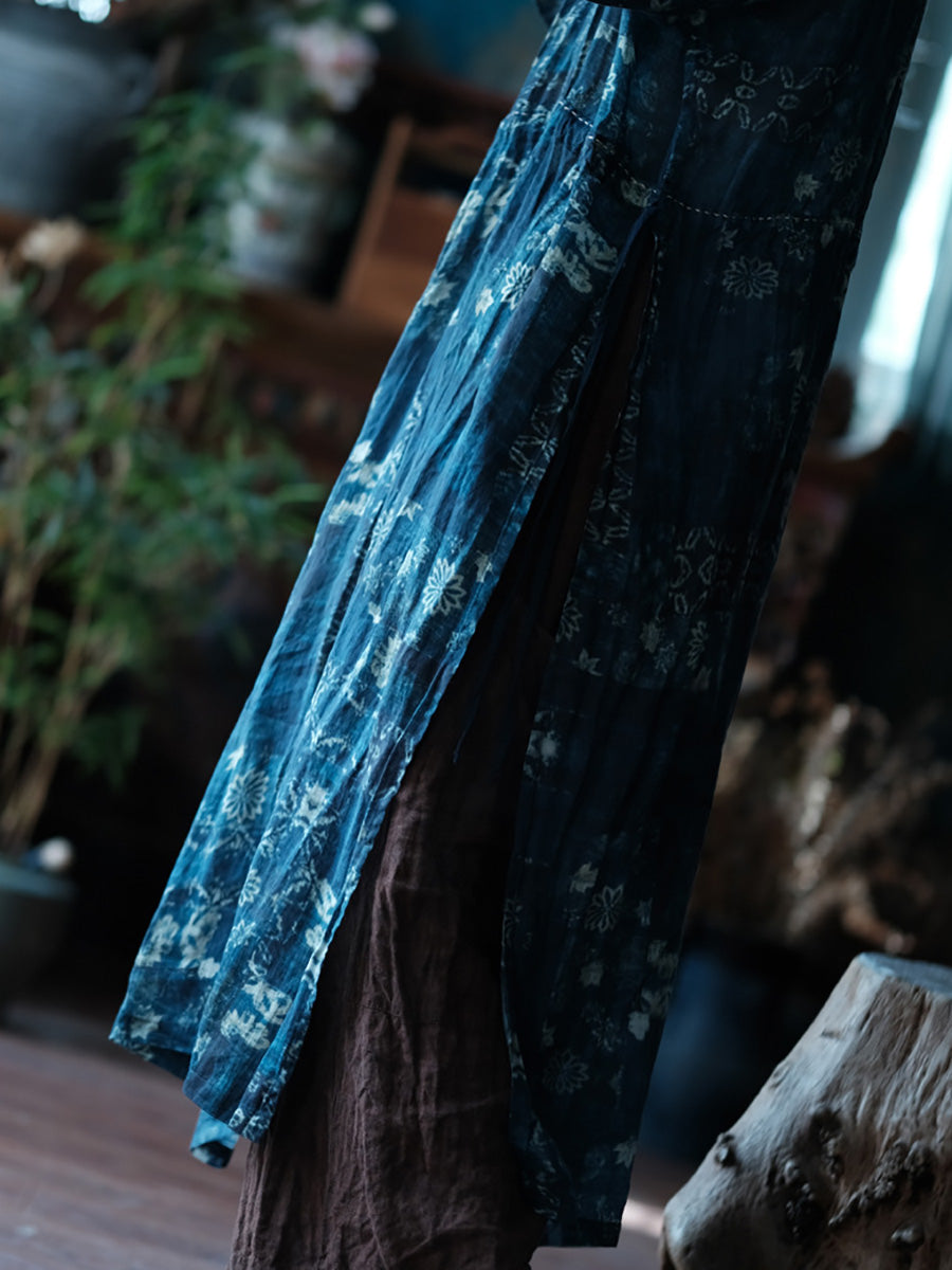 Women Spring Vintage Flower Loose Ramie Dress