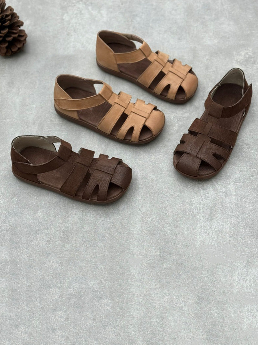 Women Summer Vintage Summer Leather Spliced Sandals