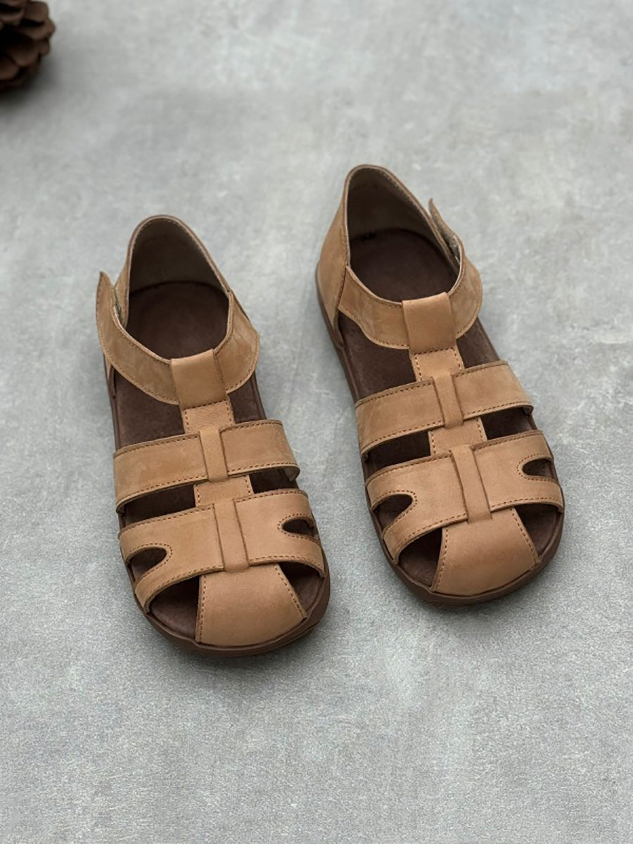 Women Summer Vintage Summer Leather Spliced Sandals