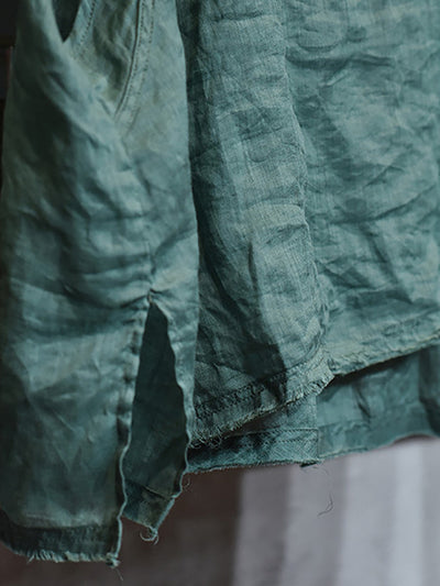 Women Summer Ethnic Solid Slant Spliced Ramie Vest